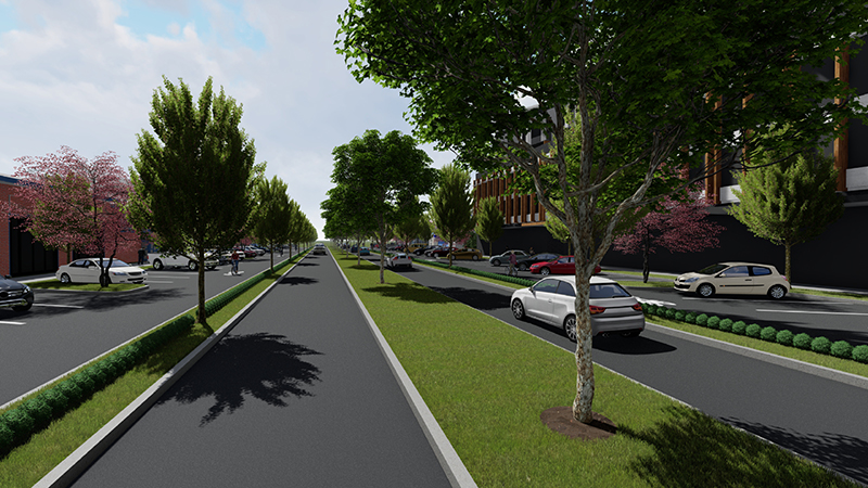 This rendering shows the landscaped median that will help separate northbound and southbound traffic.